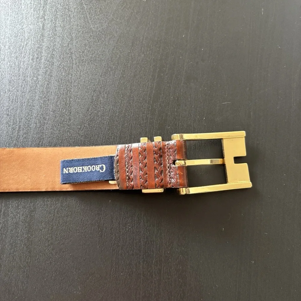 Vintage Crookhorn Fine Grain Leather Belt USA Made Brown Leather Sz 38‎ Western